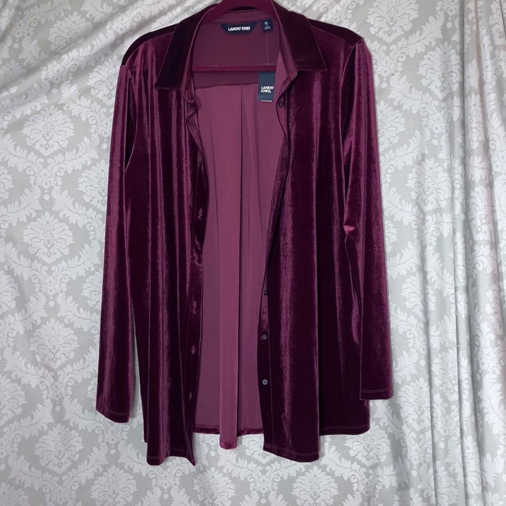 Lands End Velvet button Tunic XL  Rich Burgundy - Picture 6 of 12